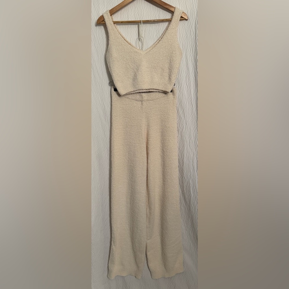 Sincerely Jules Fuzzy Cream Colored 2- piece- Crop Top & Loose pant Set
